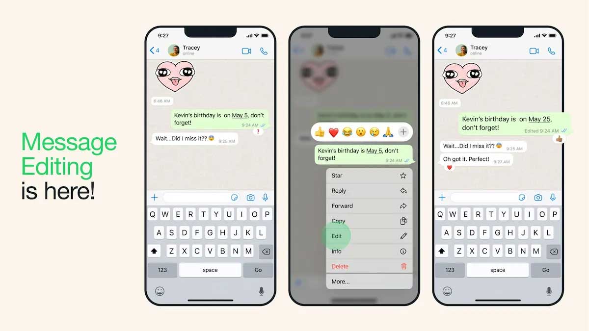 ویرایش پیام در واتس اپ فعال